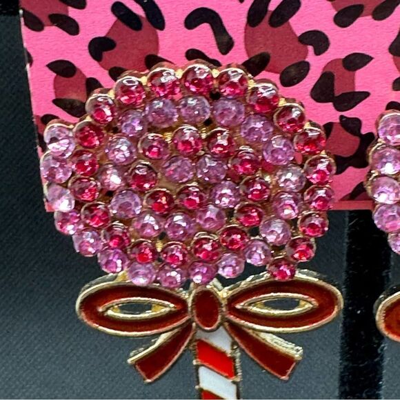 EARRINGS! Betsey Johnson Lollipop Post Earrings BNWT Pink and Red Gemstones - Picture 4 of 6
